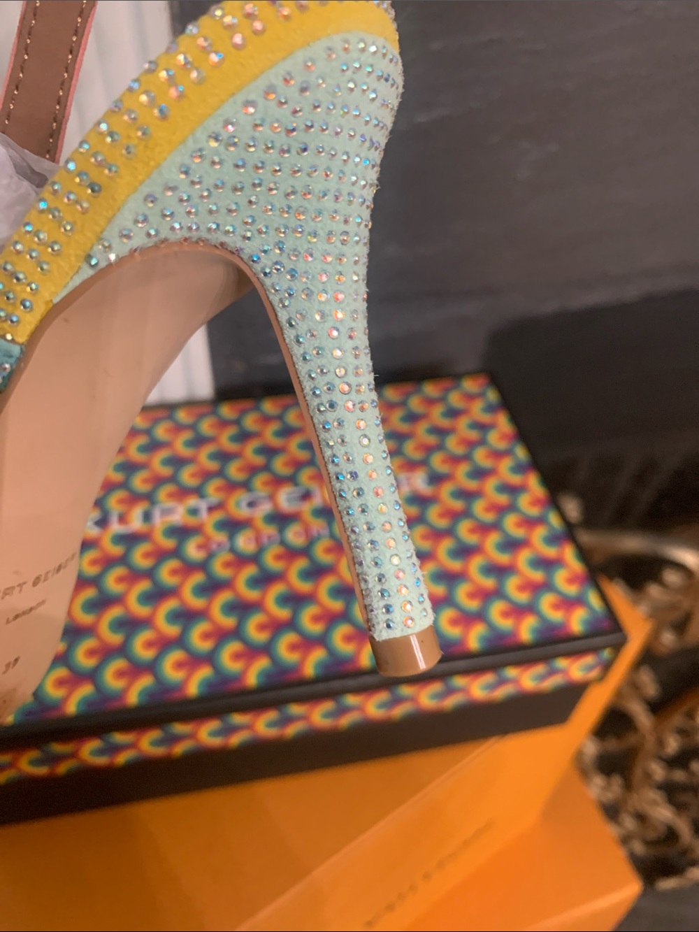 Kurt Geiger Pink Crystal Pointed Slingback Mule with Silver Medallion - Picture 7 of 8